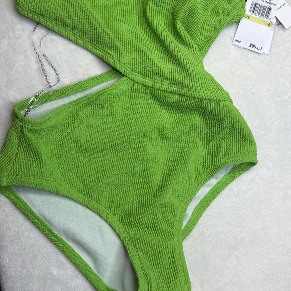 Michael Kors One Piece Cut Out One-Shoulder Lime Green Swimsuit- Size 4- NWT - Picture 5 of 8